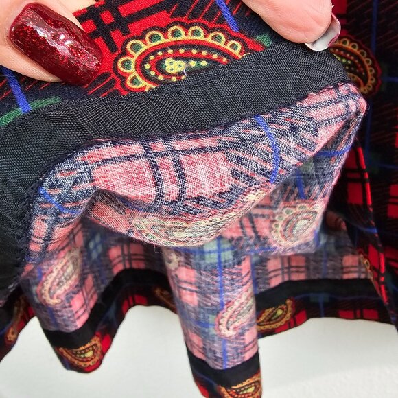Talbots Sz 14P Red Blue Plaid Paisley Flannel Midi Skirt Pockets Western Cottage - Picture 9 of 13